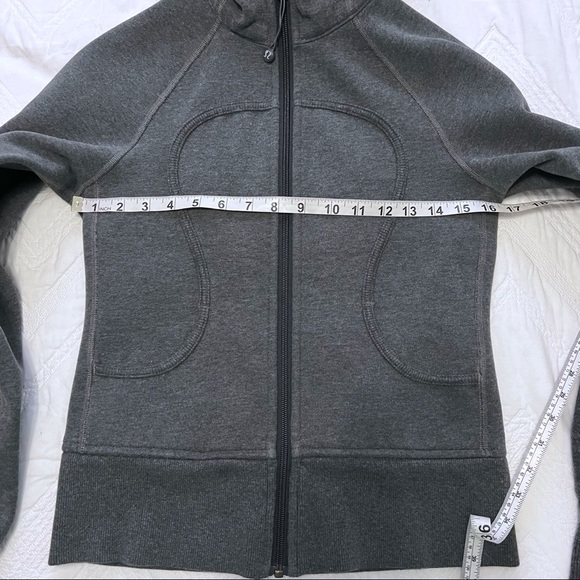Lululemon Gray Grey Scuba Hoodie Sweatshirt Full Zip Dark Heathered White logo 4 - Picture 5 of 6